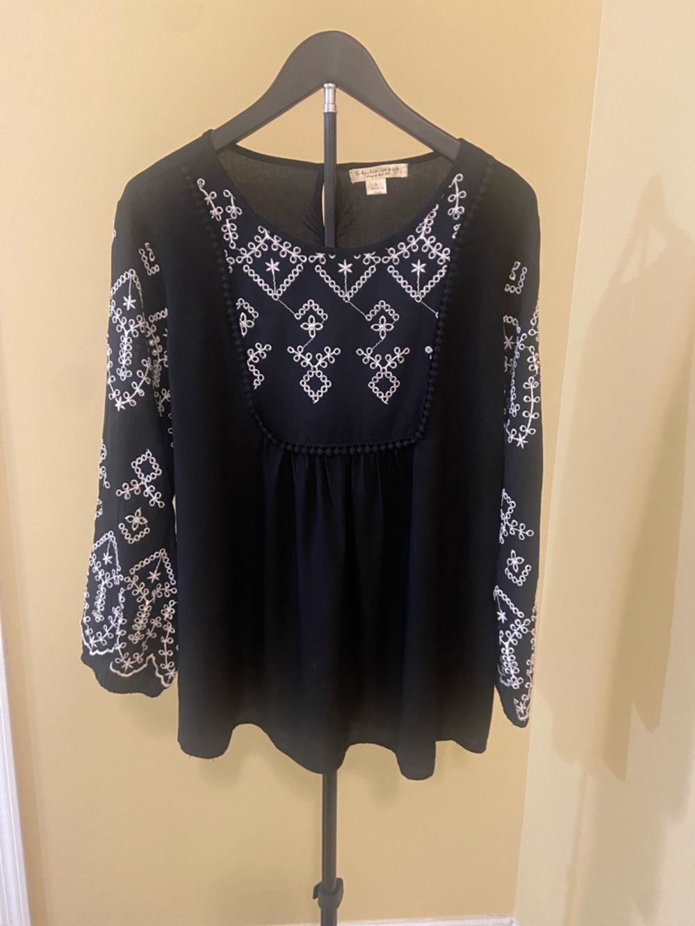 Studio West Black Tunic with White Embroidery